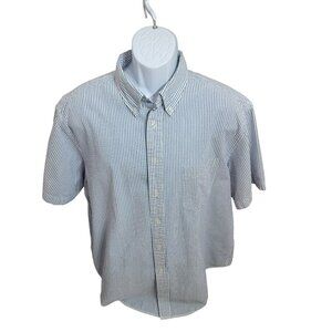 Roundtree & Yorke Searsucker Shirt, Men XL, Blue & White Pinstripe, Cotton, EUC